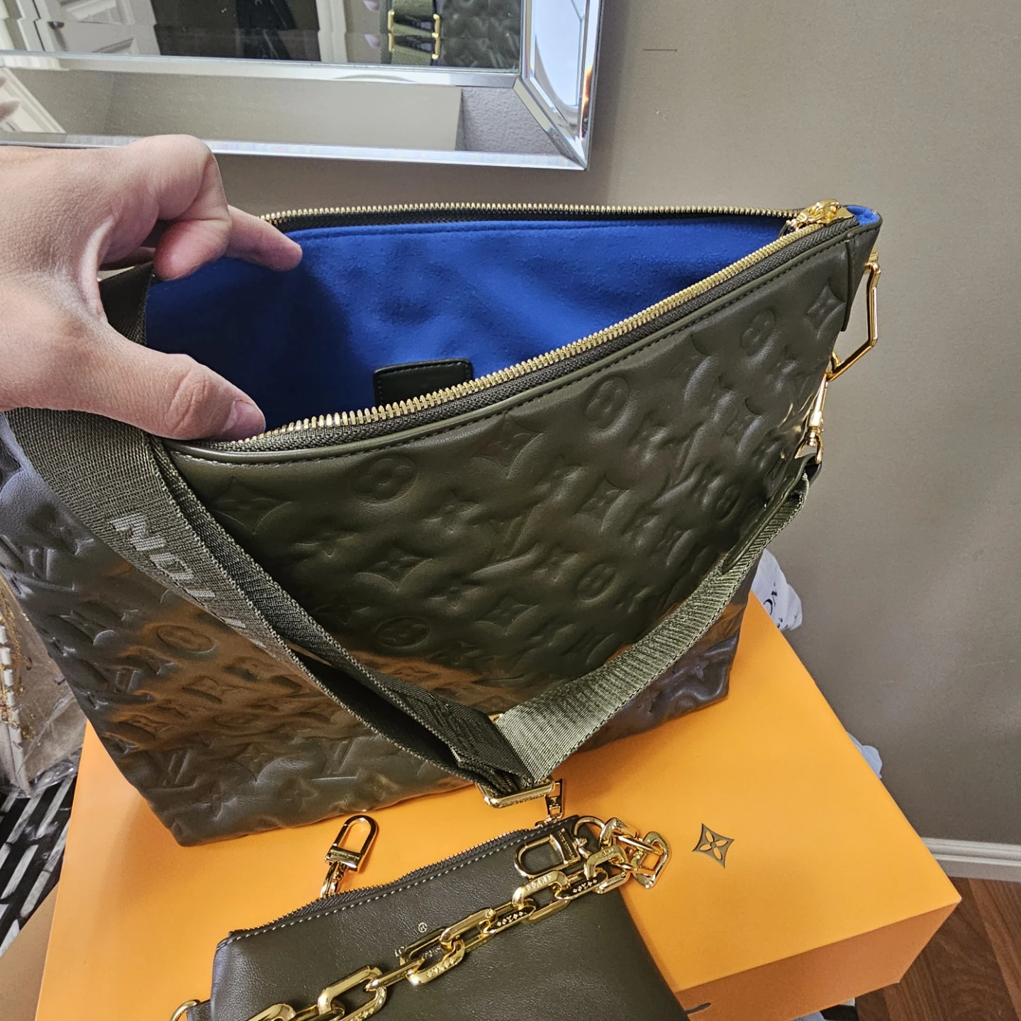 Louis Vuitton Khaki Hobo Bag with Pouch