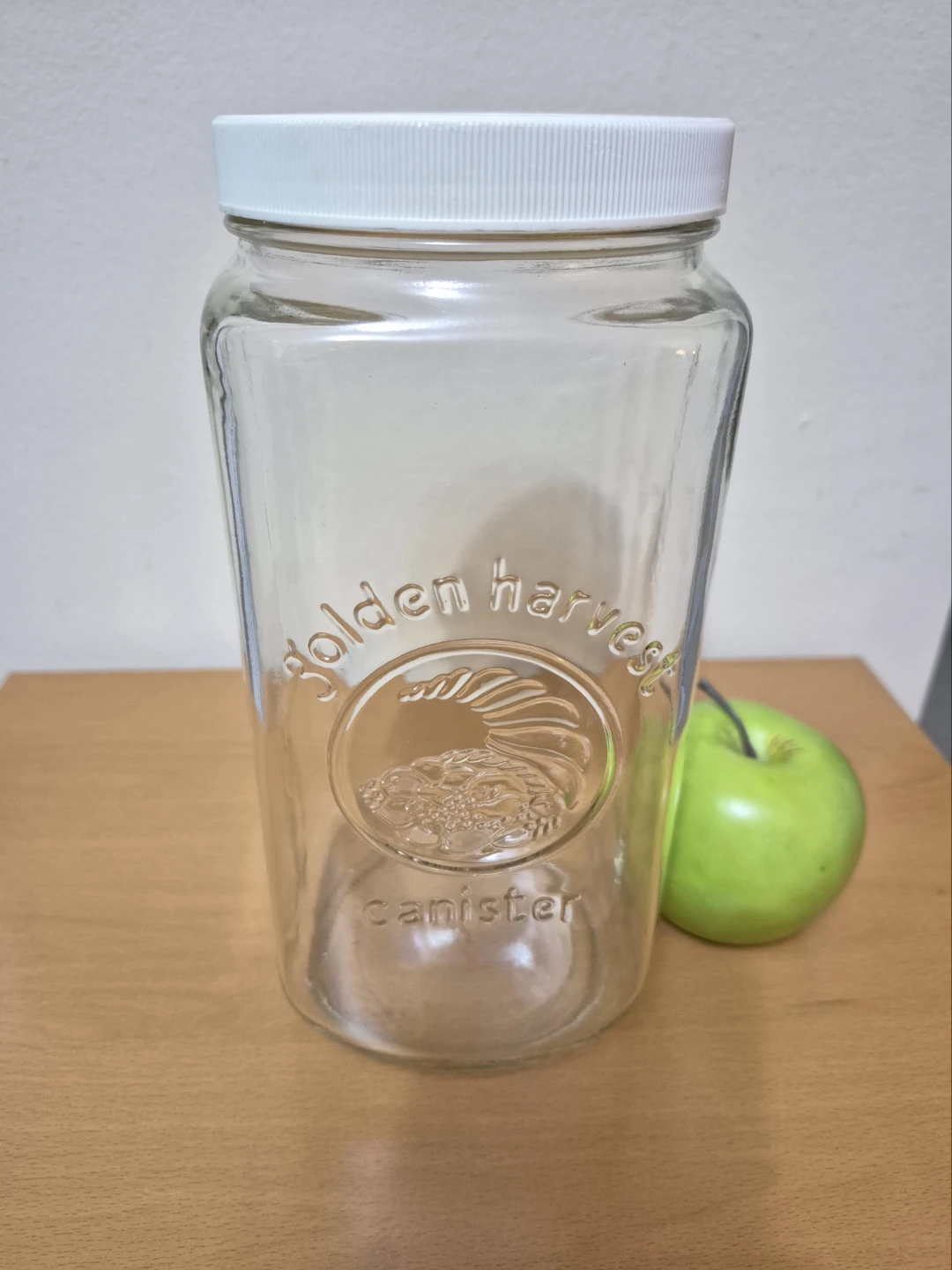Vintage 2L Wide-Mouth Golden Harvest Cannister Jar: As-New!