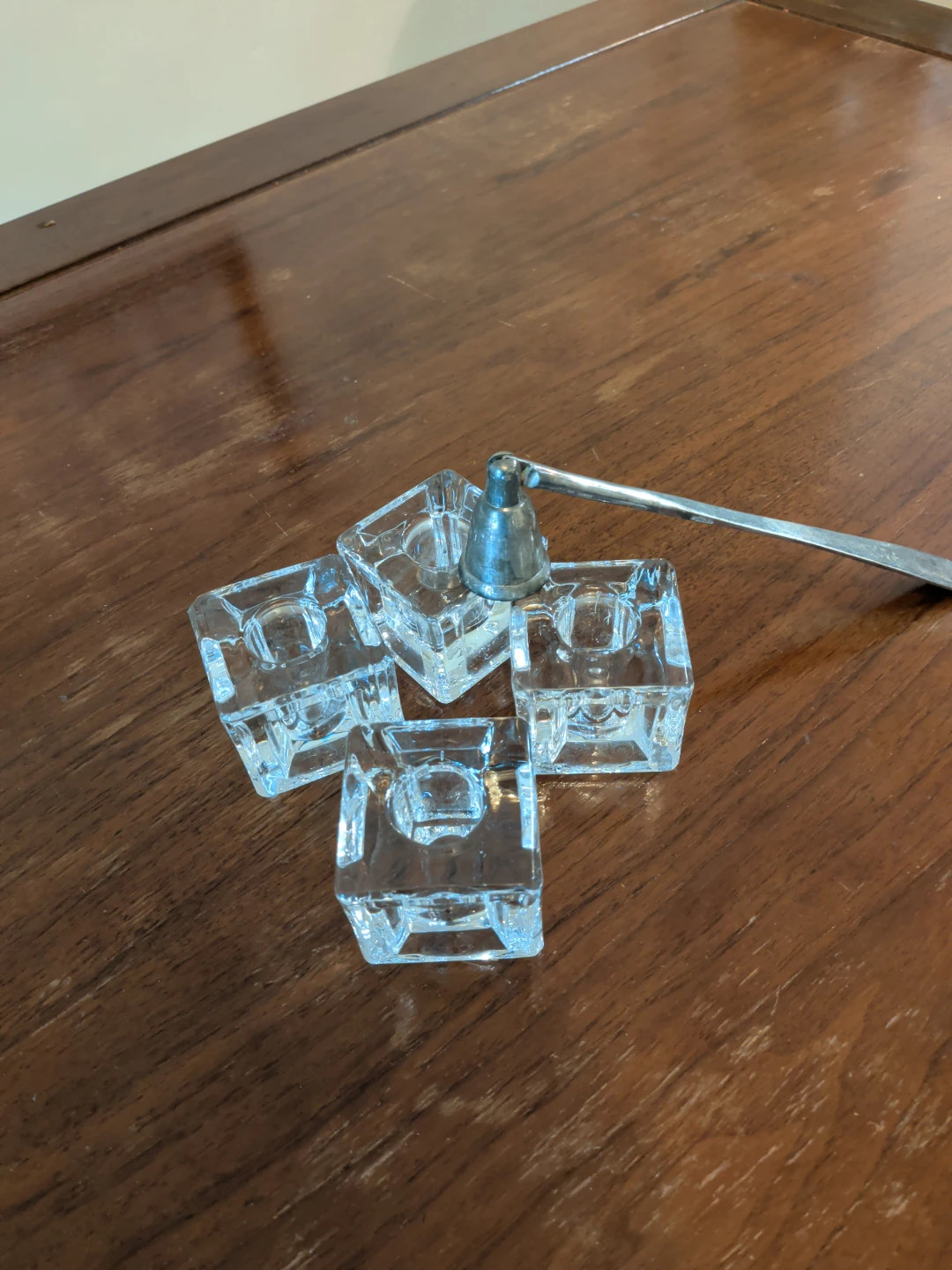 Vintage Heavy Glass Votive Candle Holders with Snuffer - photo 2