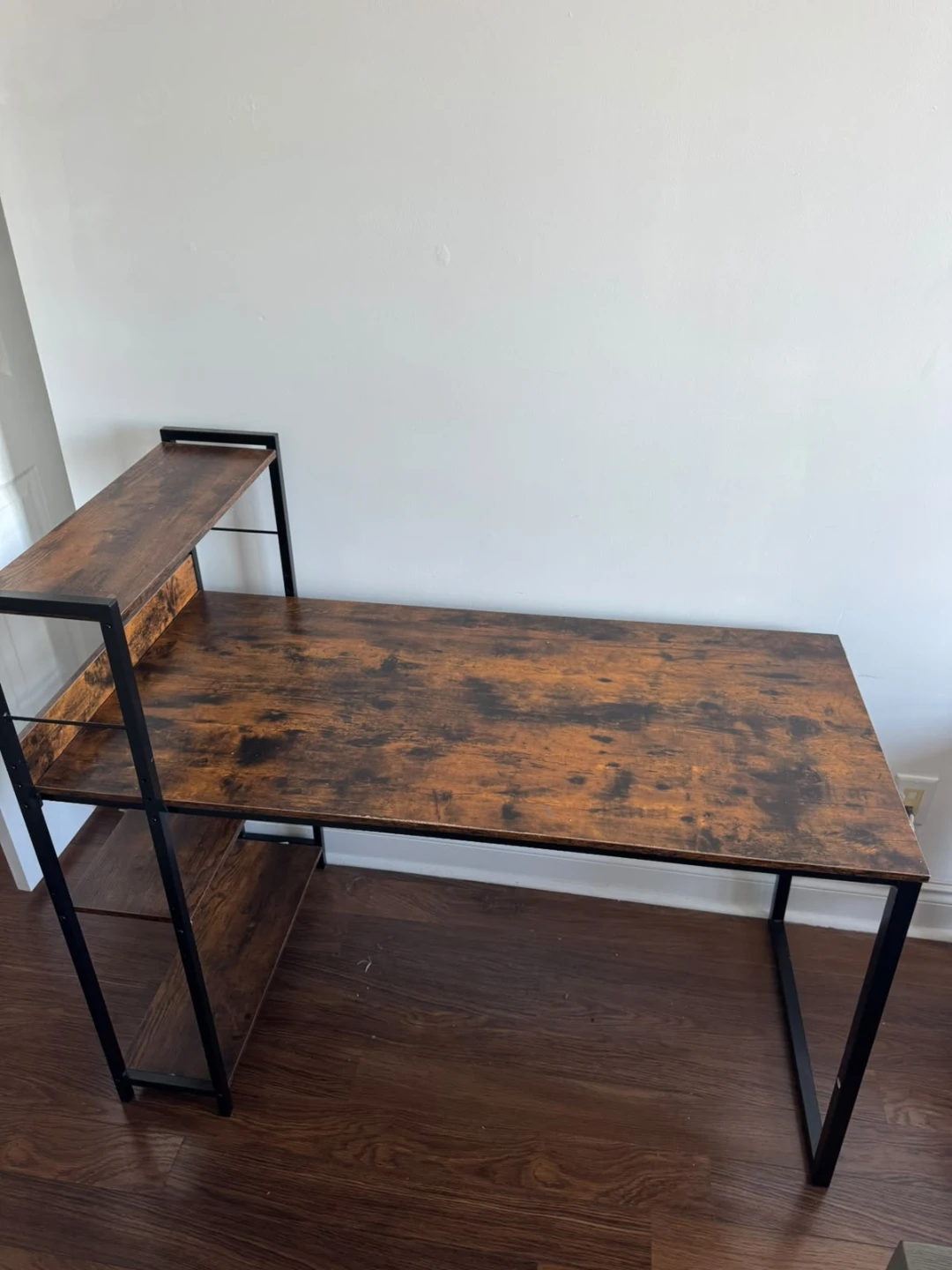 Rustic Wood and Black Metal Computer Desk with Shelves - photo 2