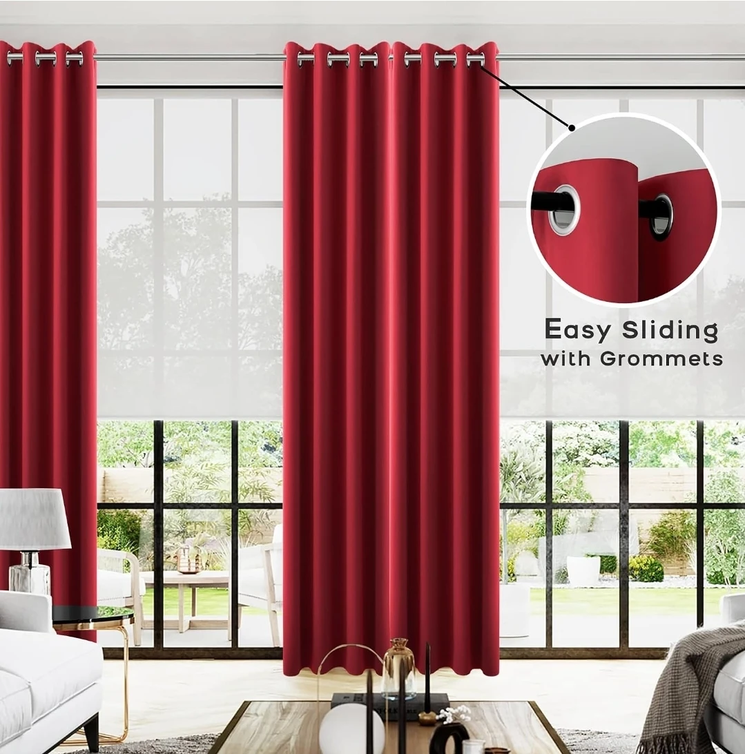 ✨️ Brand New, Bouclair Red Satin Matte Curtains x 4