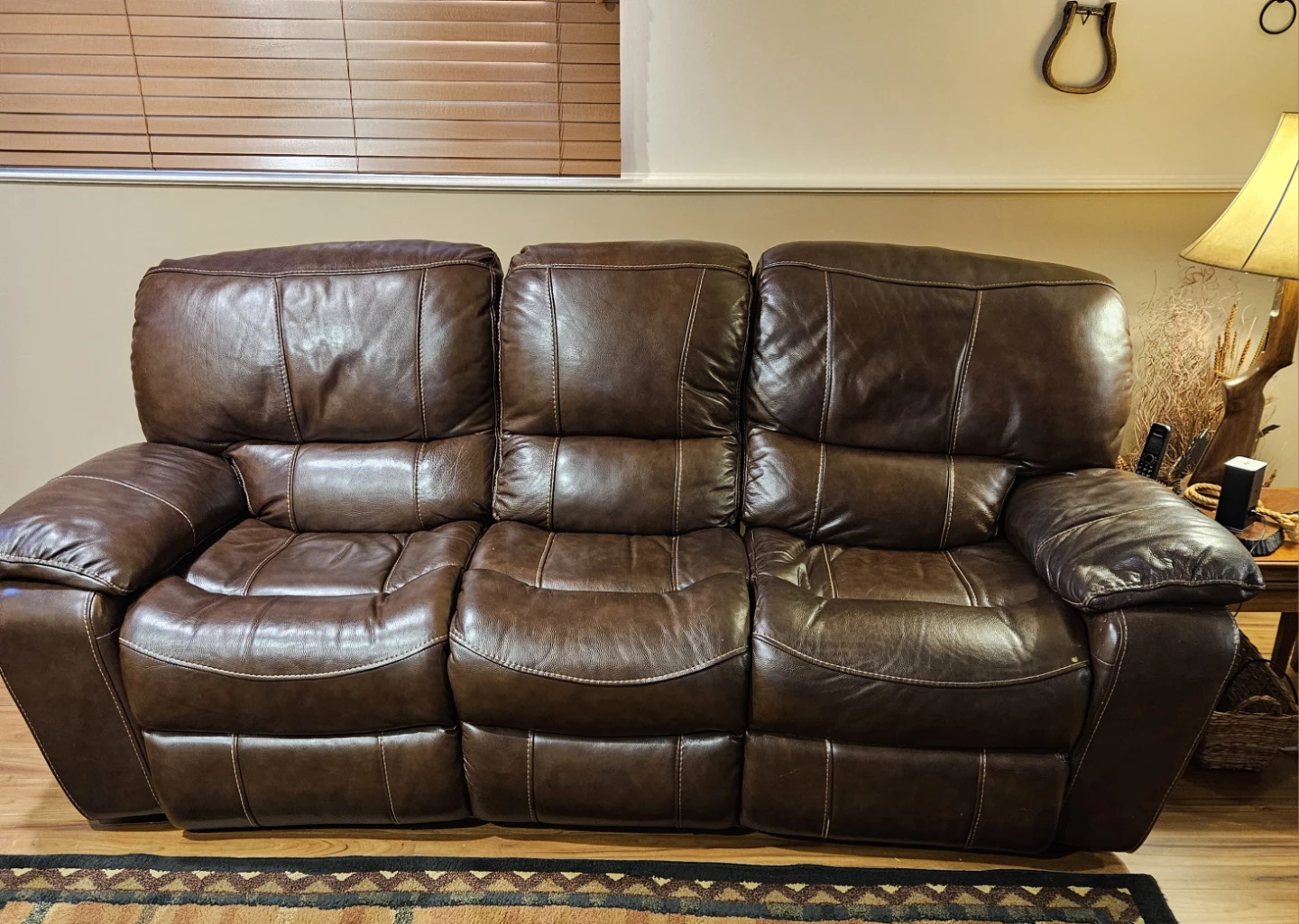 Dark Brown Leather Reclining Sofa