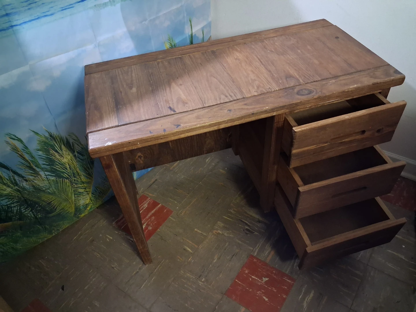 Natural Rustic Wooden Desk with Three Drawers - photo 3