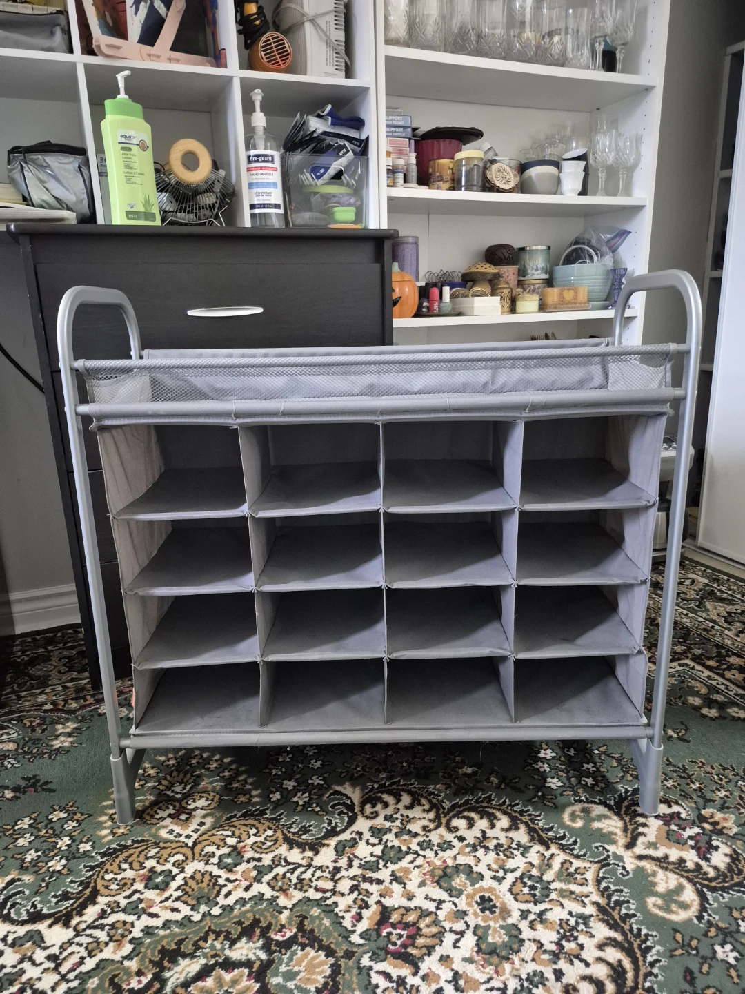 Grey 16-Compartment Shoe Organizer Rack