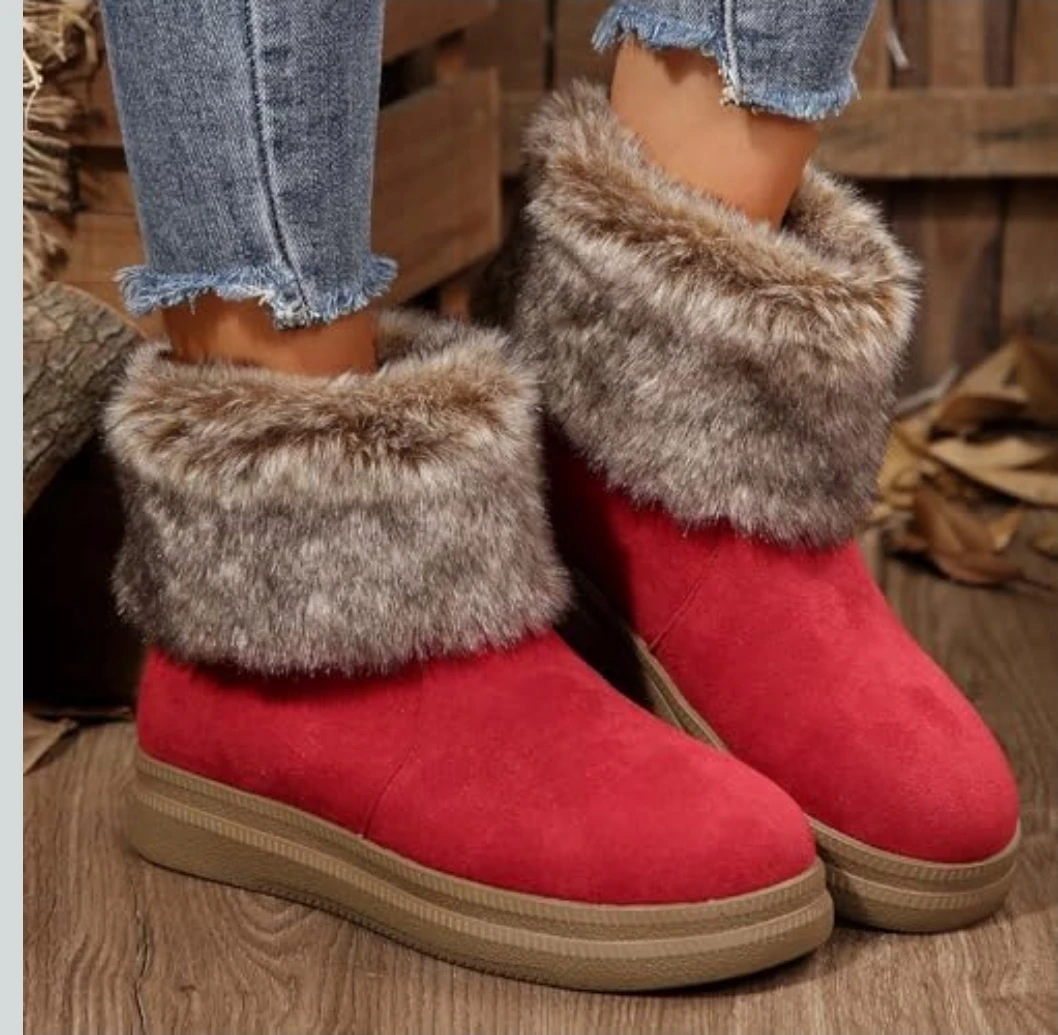 Size 37 Women Winter Snow Boots Faux Fur Lined Red - photo 3