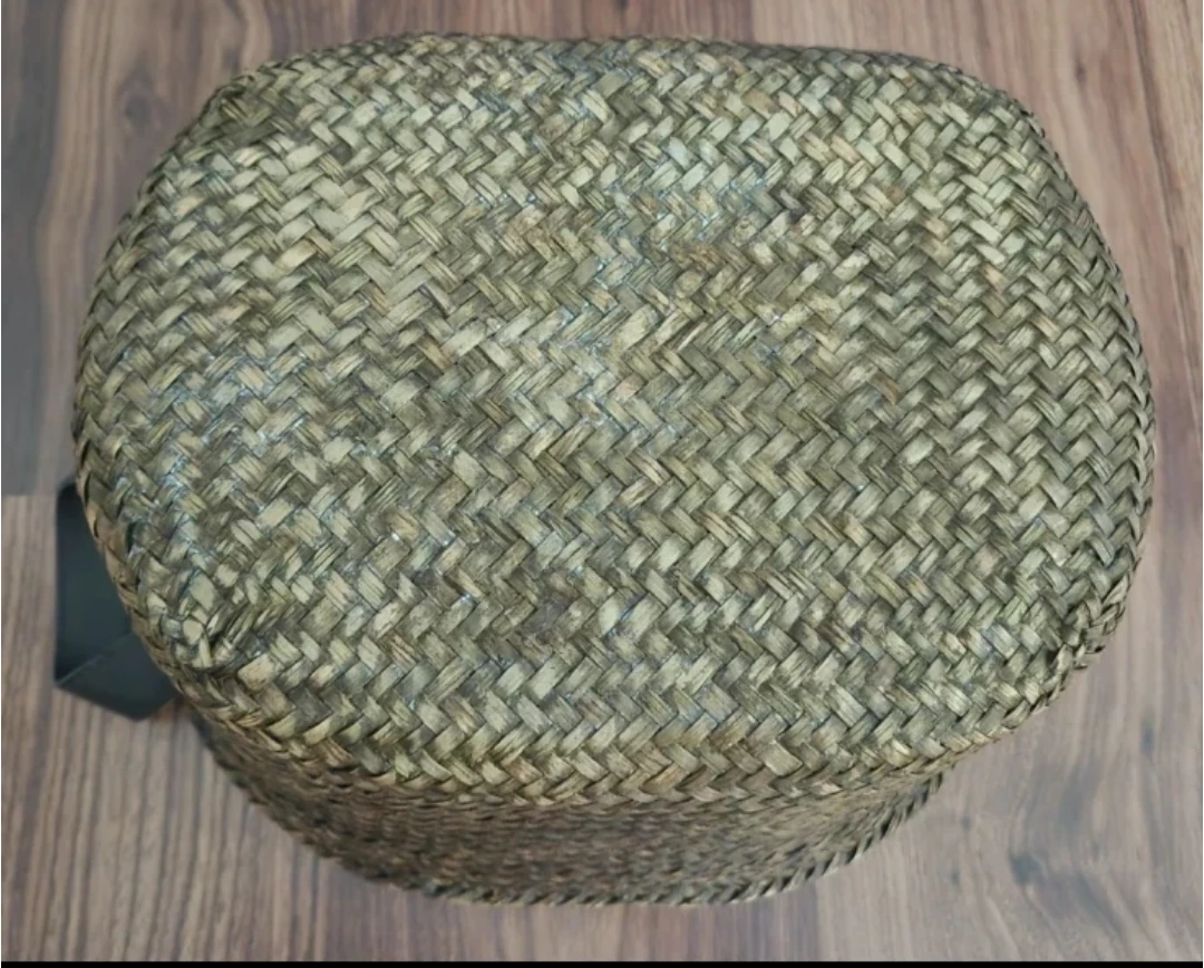 🏈 Woven Straw Basket with Leather Handles - photo 3