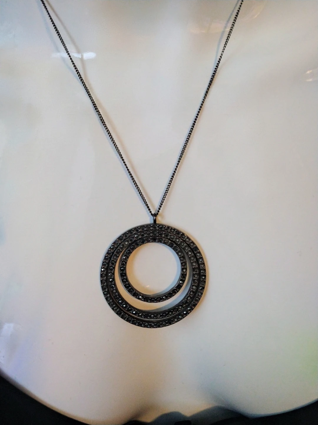 White House Black Market Gunmetal Circular Pendant Necklace - photo 3