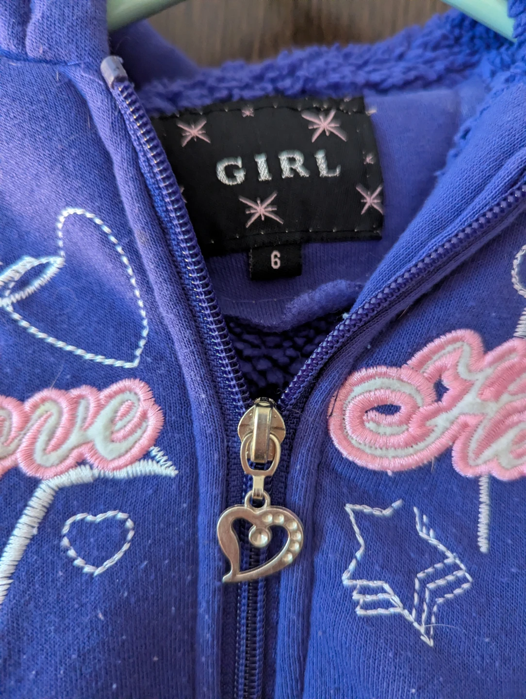 Girl Purple Love Heart Zip-Up Hoodie Size 6 - photo 2