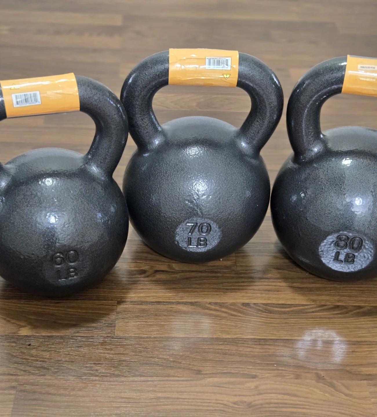 60lb, 70lb and 80lb Cast Iron Kettlebell Set.