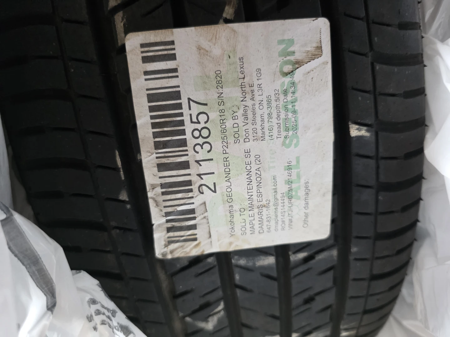 Lexus 18” Alloy Wheels with Yokohama  (225/60R18) – Set of 4 - photo 3