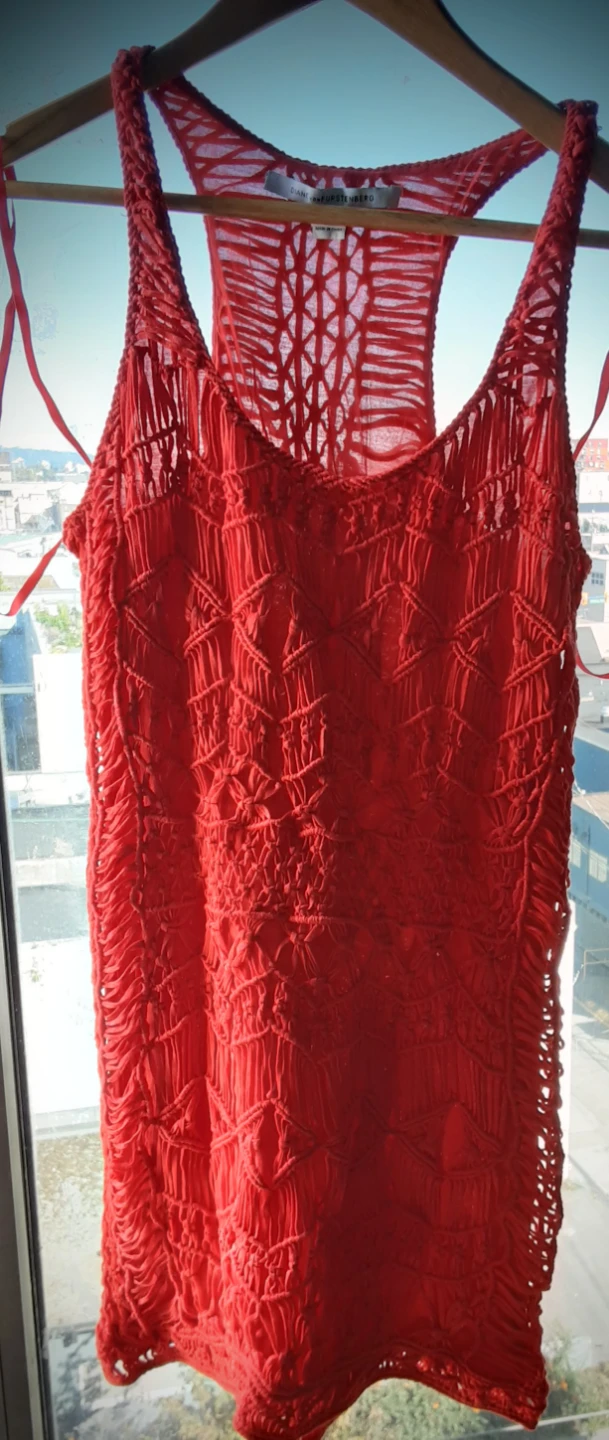 Diane von Furstenberg DVF Red Macrame Tank Dress