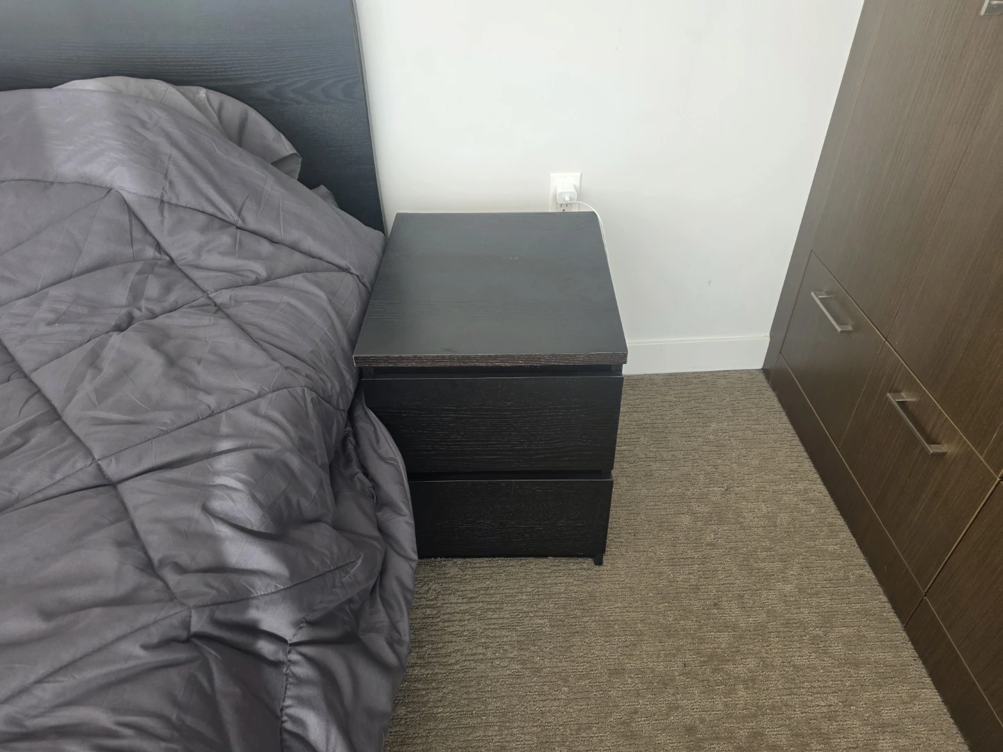 IKEA Malm queen bed frame  with mattress and nightstand - photo 2
