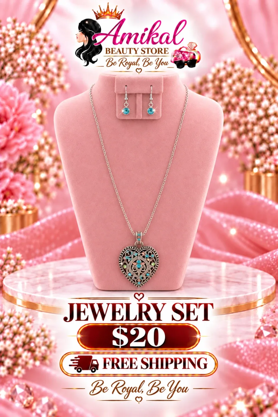 Amikal Beauty Store Heart Pendant Jewelry Set