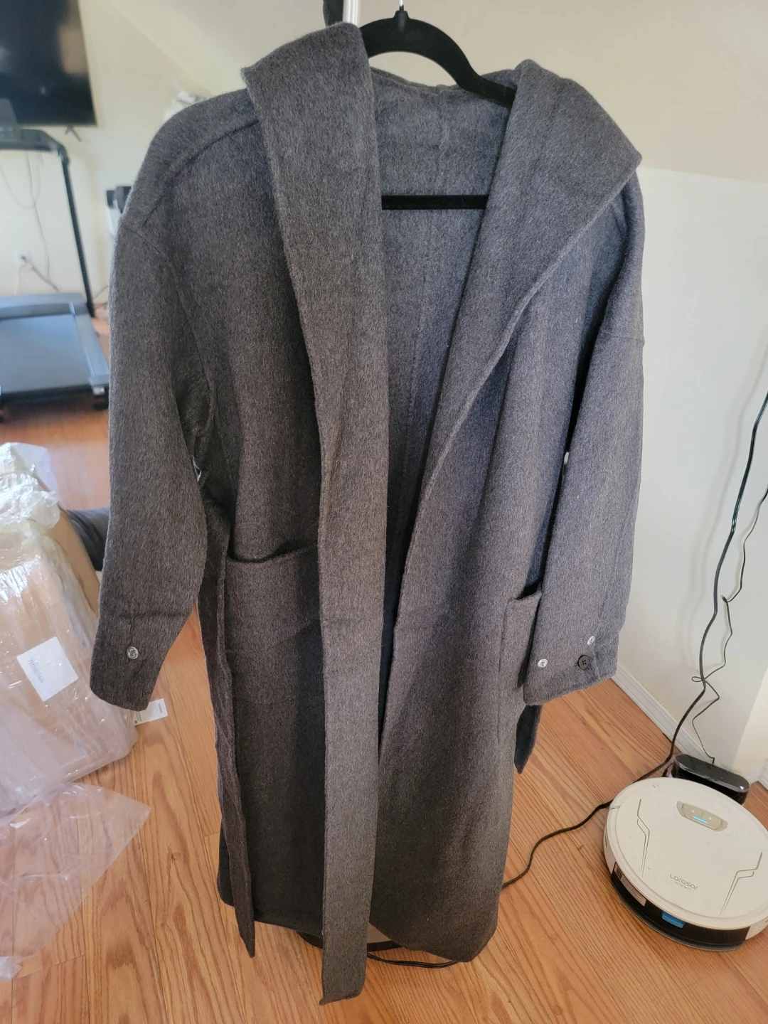 Dark Grey Hooded Wool Coat - photo 3