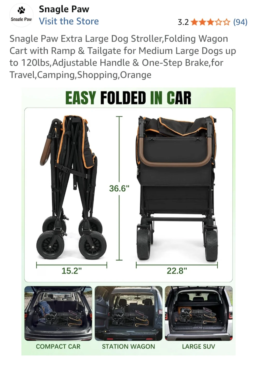 Snagle Paw Extra Large Folding Dog Stroller Wagon