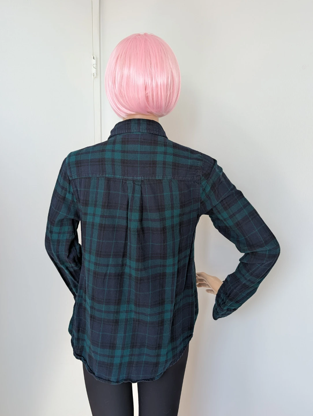 Old Navy Flannel Shirt Green Plaid Size Small Tall - photo 4