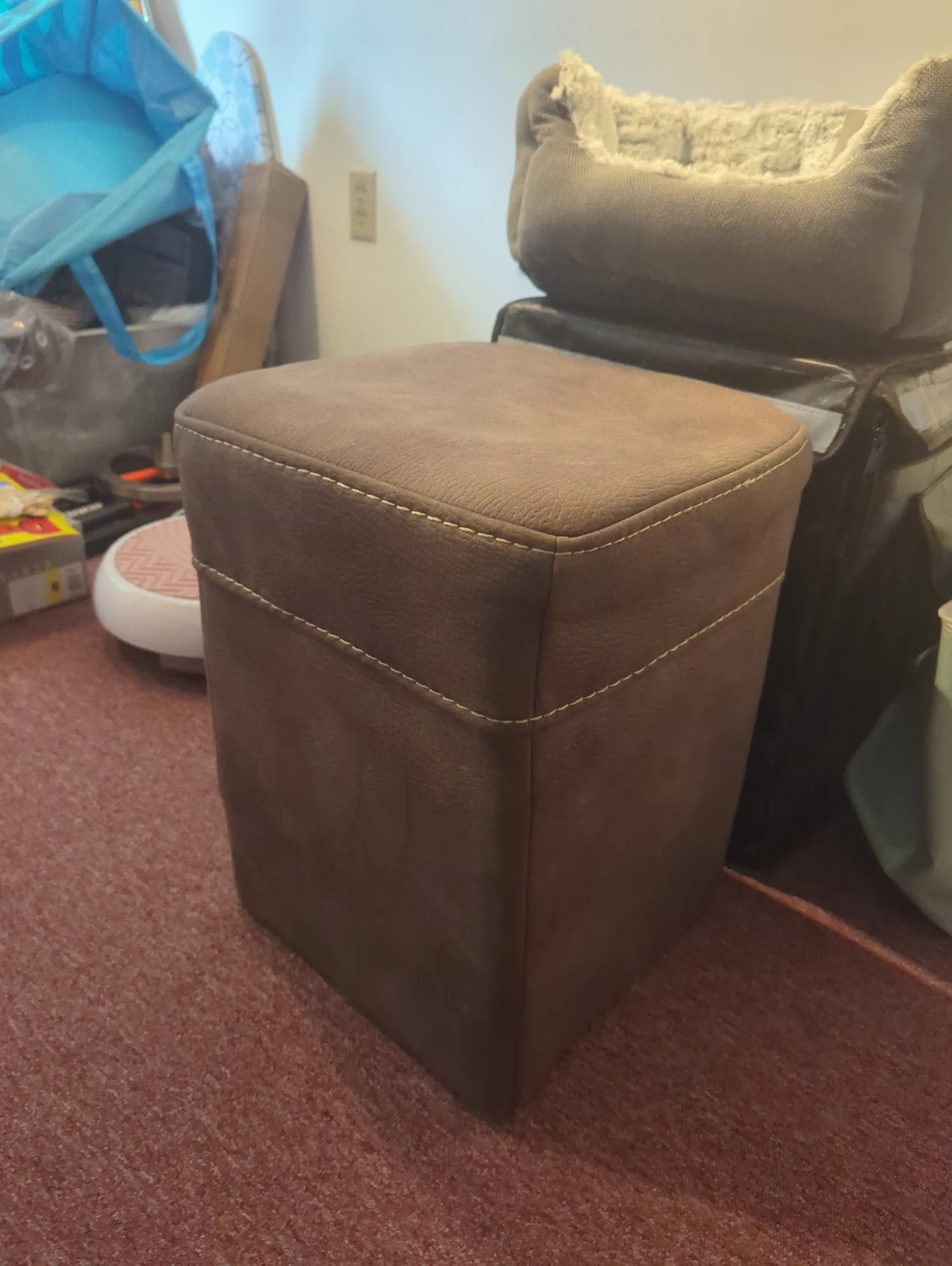 Brown Faux Leather Storage Ottoman