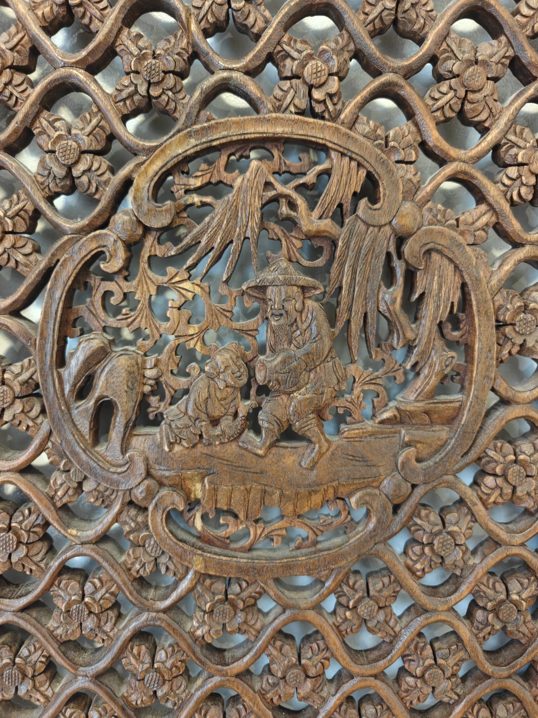 Four-Panel Hand-Carved Wooden Room Divider - photo 5