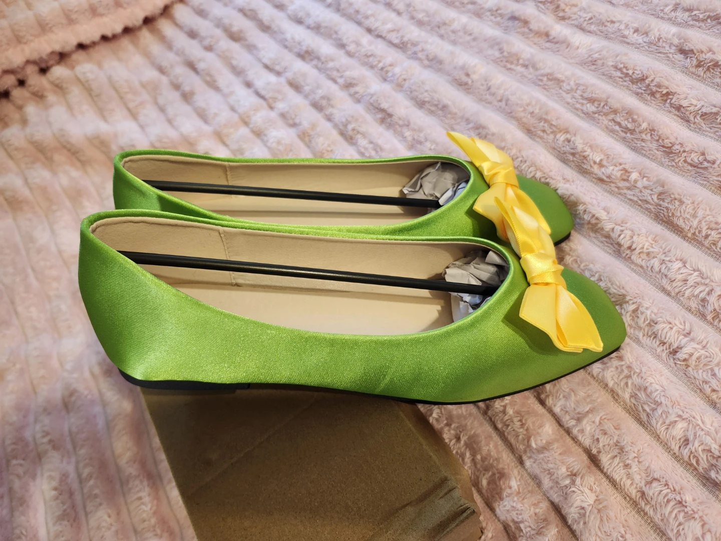 Satin Green Flats with Yellow Bows - photo 3