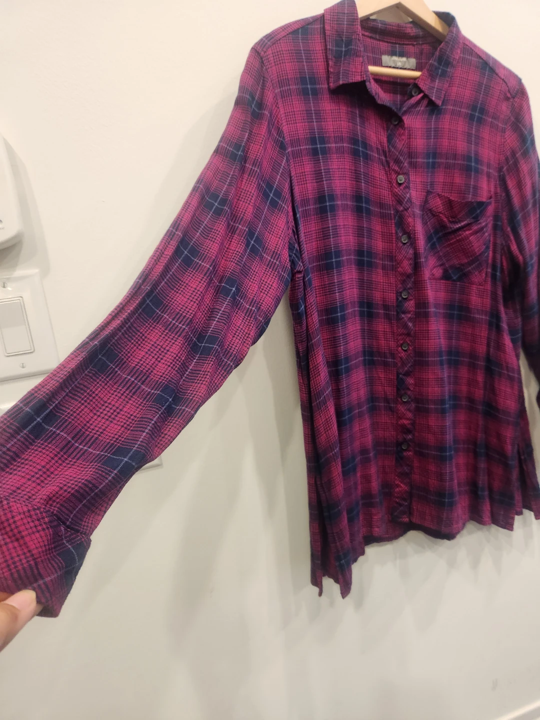 Denver Hayes Pink and navy plaid button-up shirt - photo 2