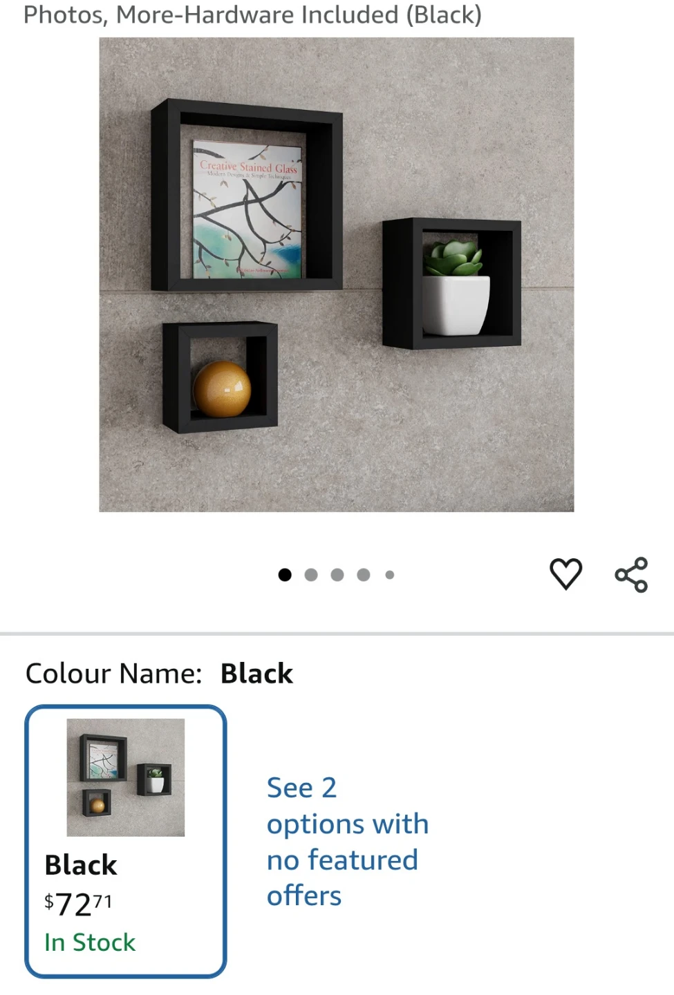 Set of 3 Black Floating Cube Shelves