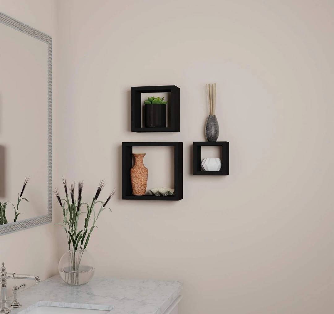 Set of 3 Black Floating Cube Shelves - photo 2
