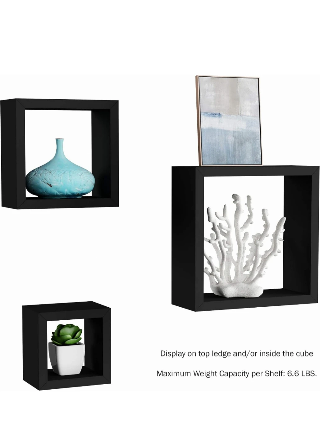 Set of 3 Black Floating Cube Shelves - photo 3