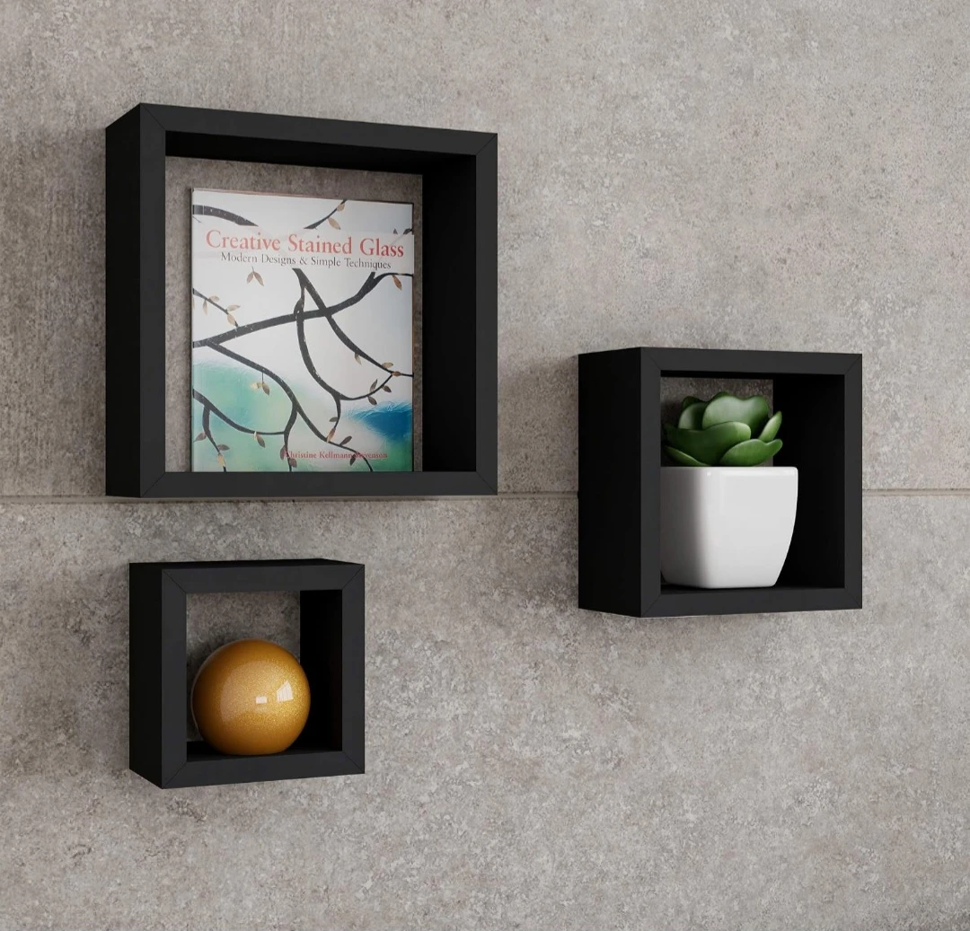 Set of 3 Black Floating Cube Shelves - photo 4