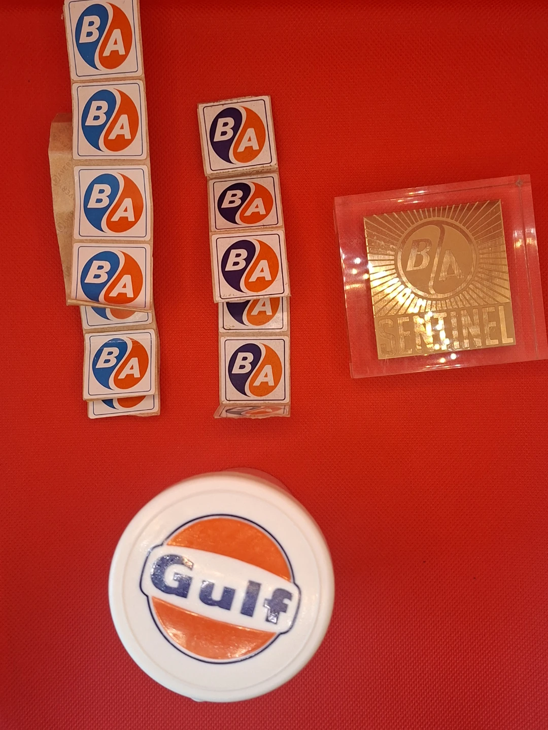 Vintage B/A Oil & Gulf Gas Memorabilia Lot – Decals & Display