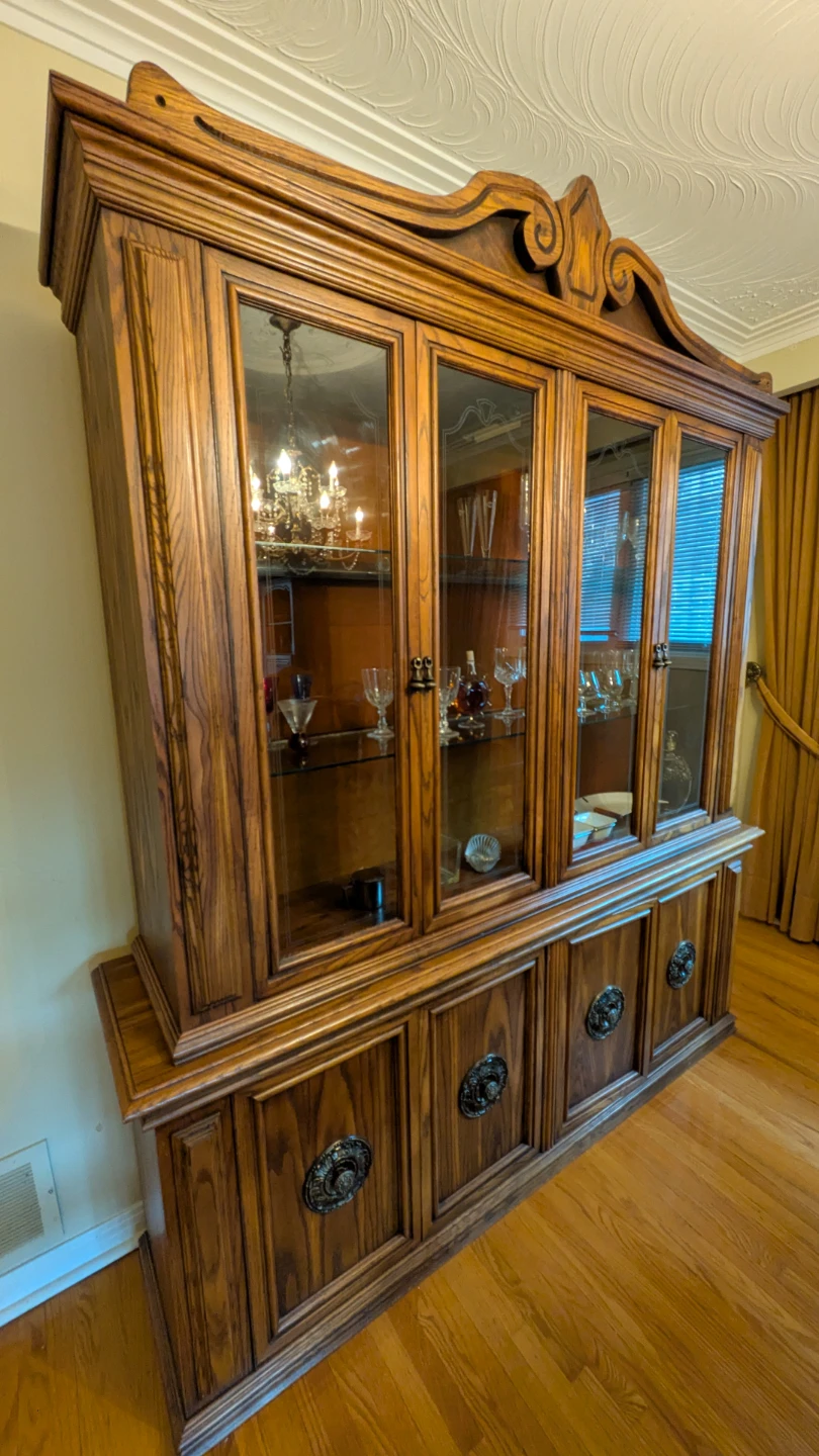 Solid Vintage Wood Dining Table and Chairs with China Cabinet - photo 4