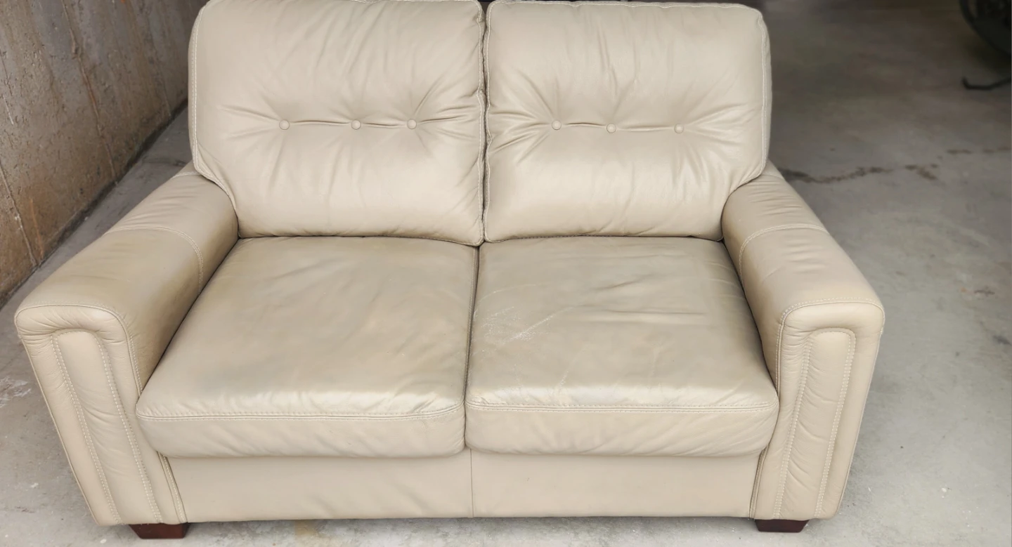 Beige Leather Two-Seater Sofa - photo 2