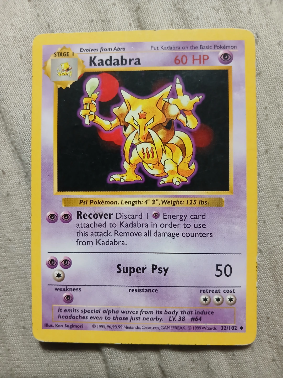 Kadabra 32/102 1999 Pokémon Card