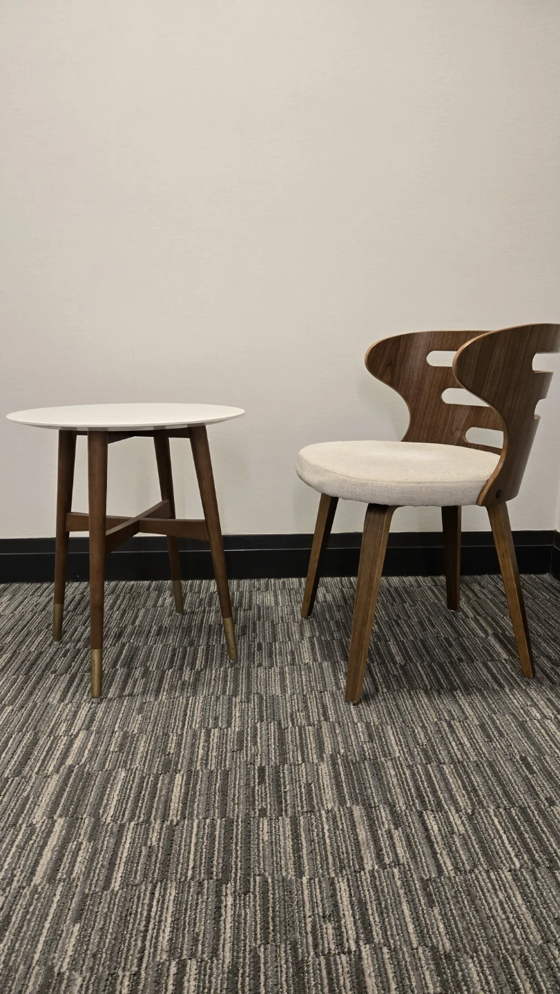 Mid-century modern round side table + sculptural wood chair - photo 2