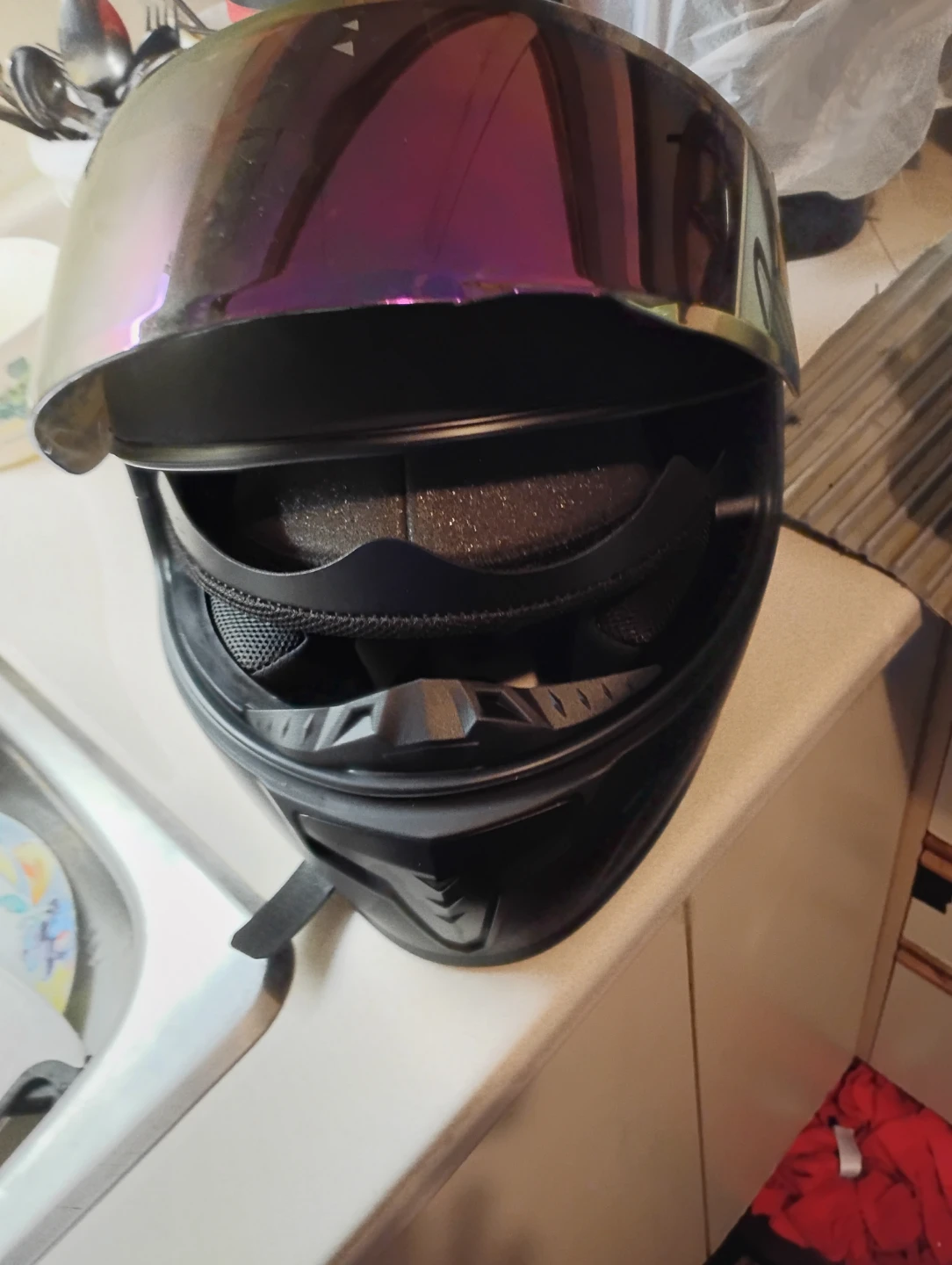 Matte Black Motorcycle Helmet with Iridescent Visor - photo 2
