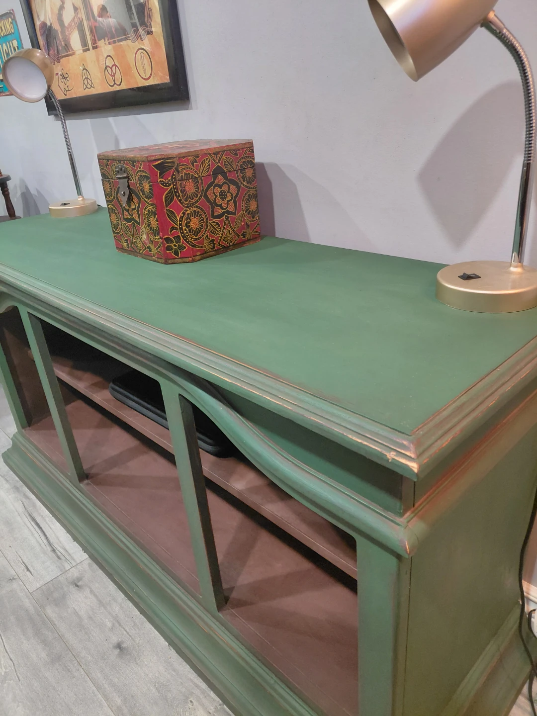 Distressed Green Wood TV Console - photo 2