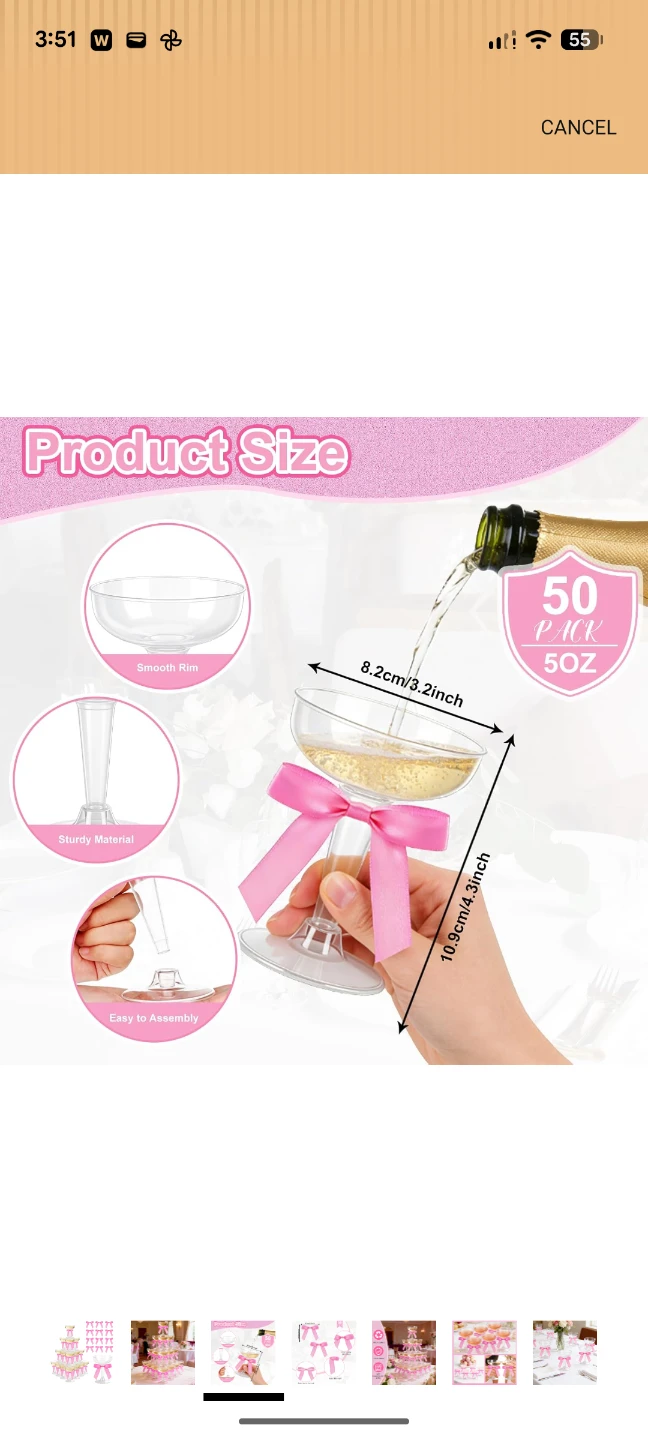Disposable plastic champagne glasses (50)