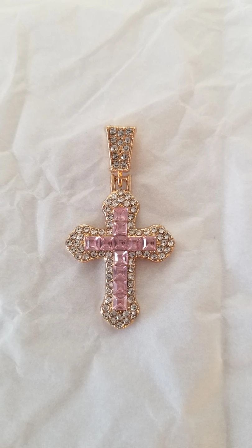 Gold-tone Pink Crystal Cross Pendant - photo 4
