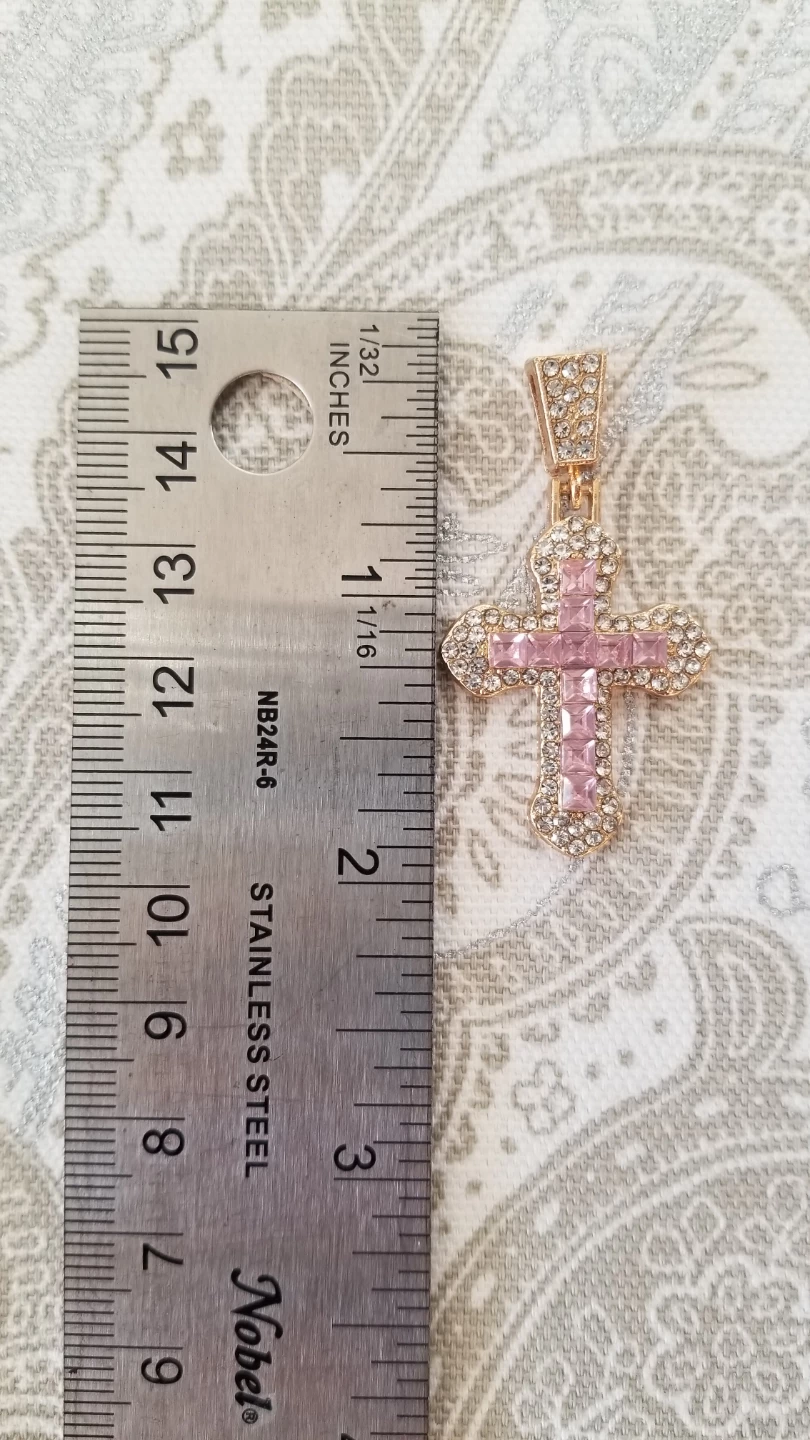 Gold-tone Pink Crystal Cross Pendant - photo 3