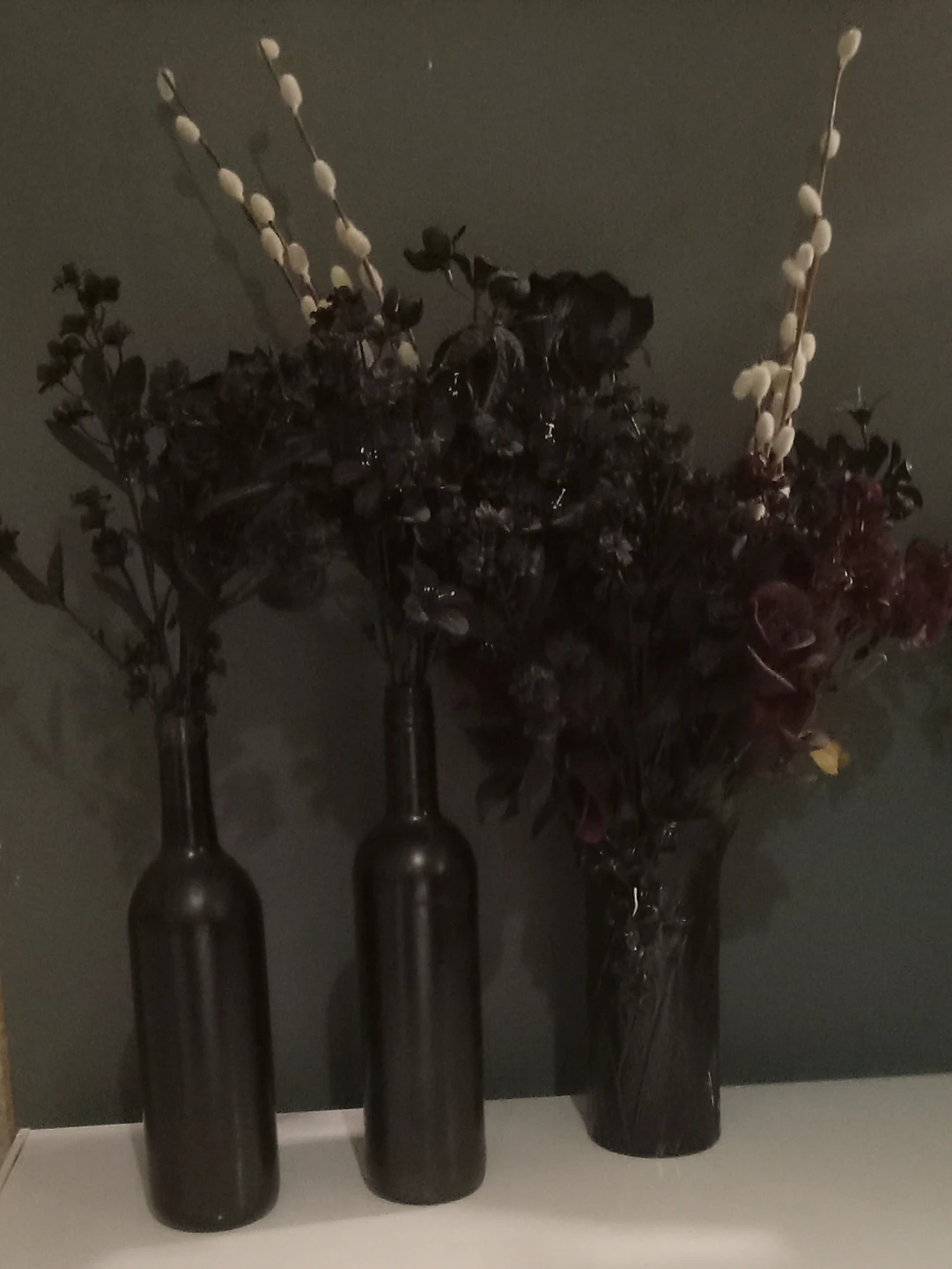 Set of Two Painted Glass Bottle Vases