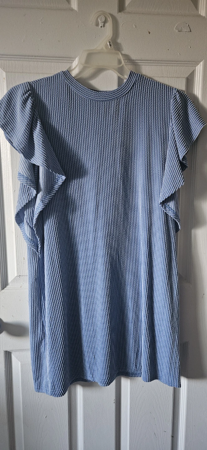 Blue Ruffled Sleeve Textured Top