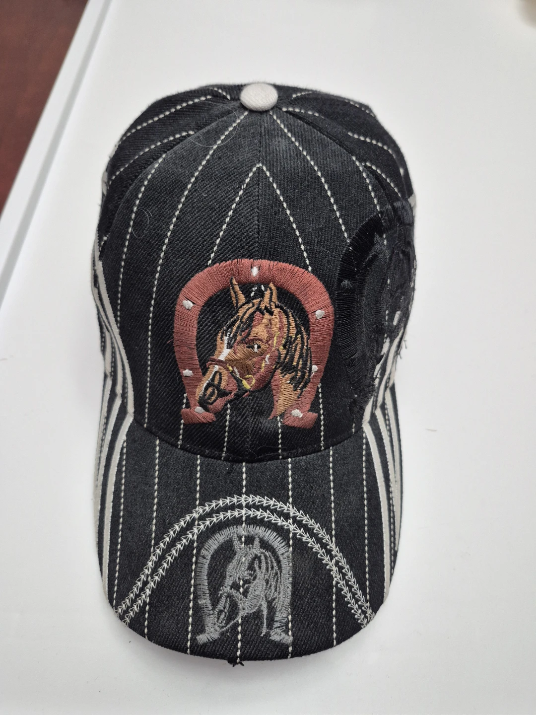 Black and white striped horse baseball cap