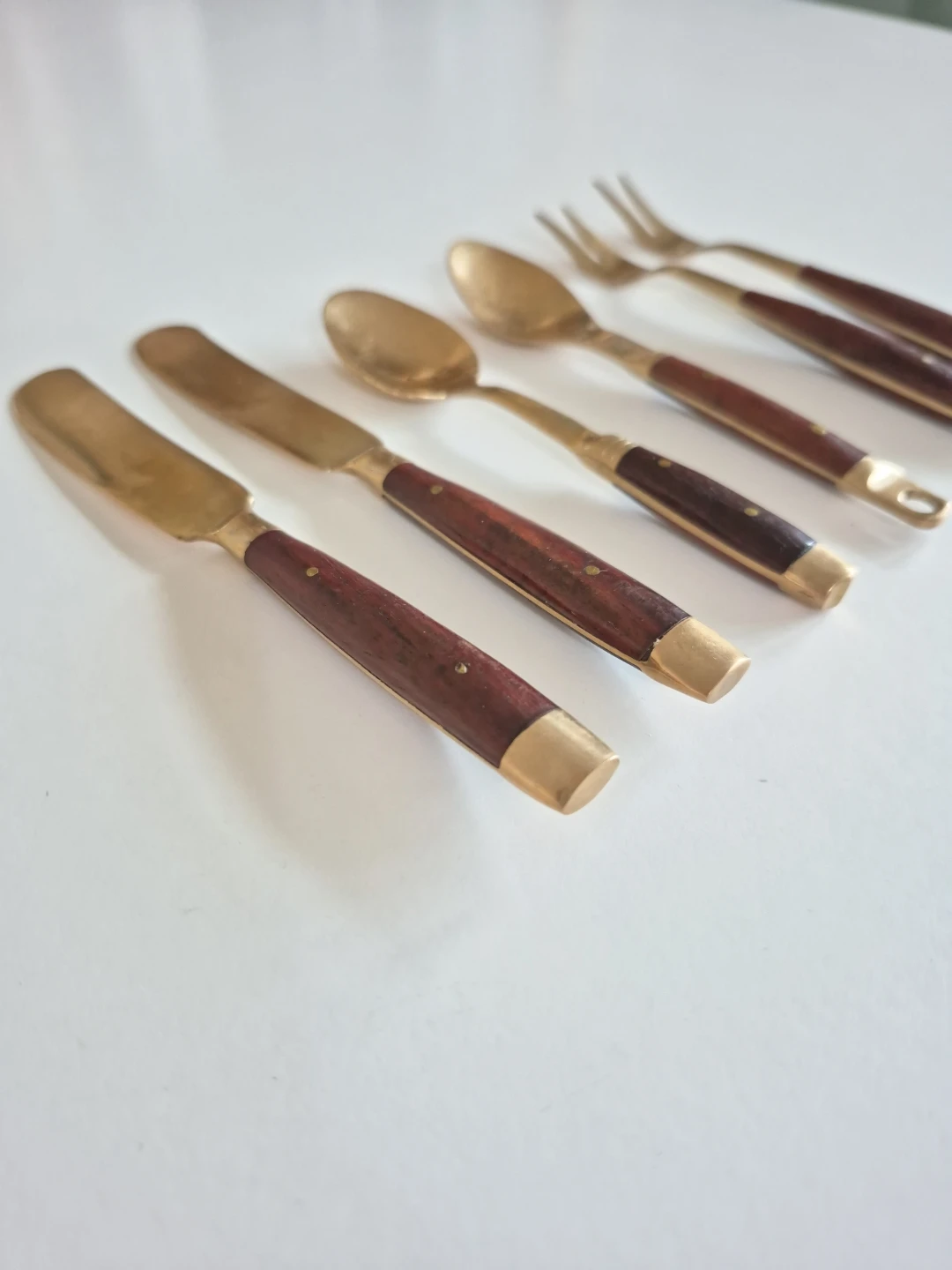 Vintage Rosewood and Gold-Tone Set of MINI spoons, forks, knives - photo 3