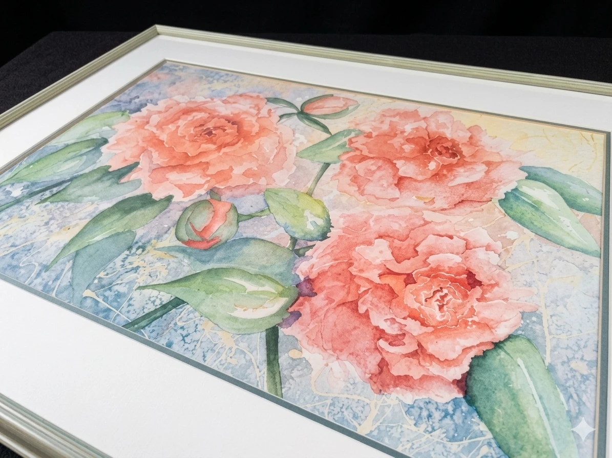 Original Framed Peonies Watercolor Painting by Helena (2000) - photo 3