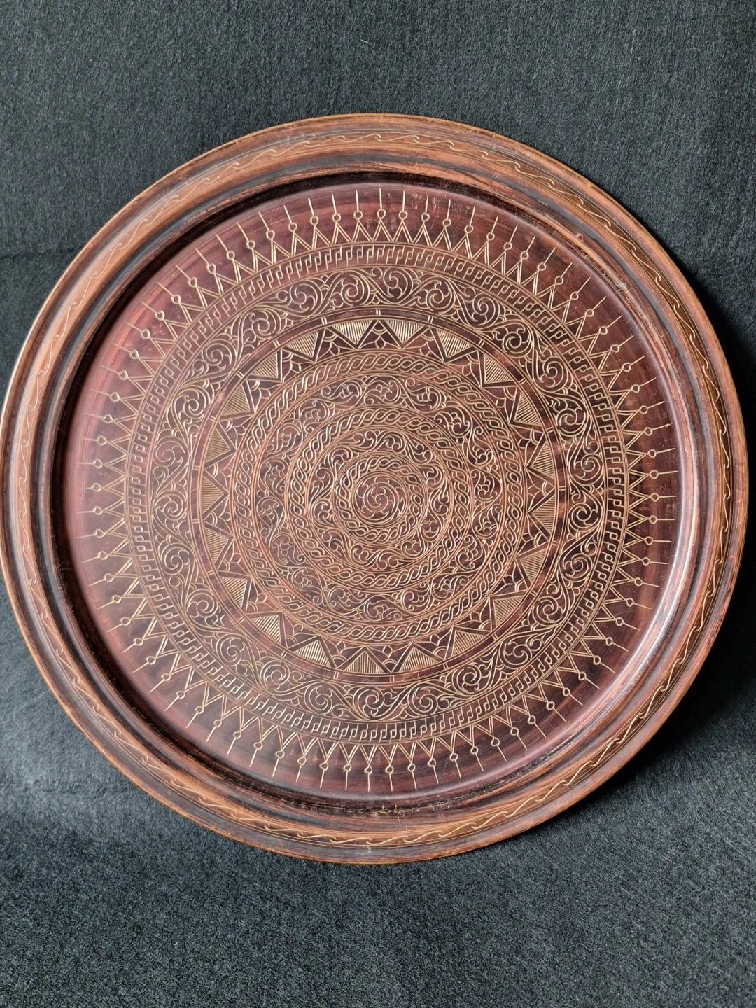 Two Vintage Etched Copper Decorative Trays - photo 5