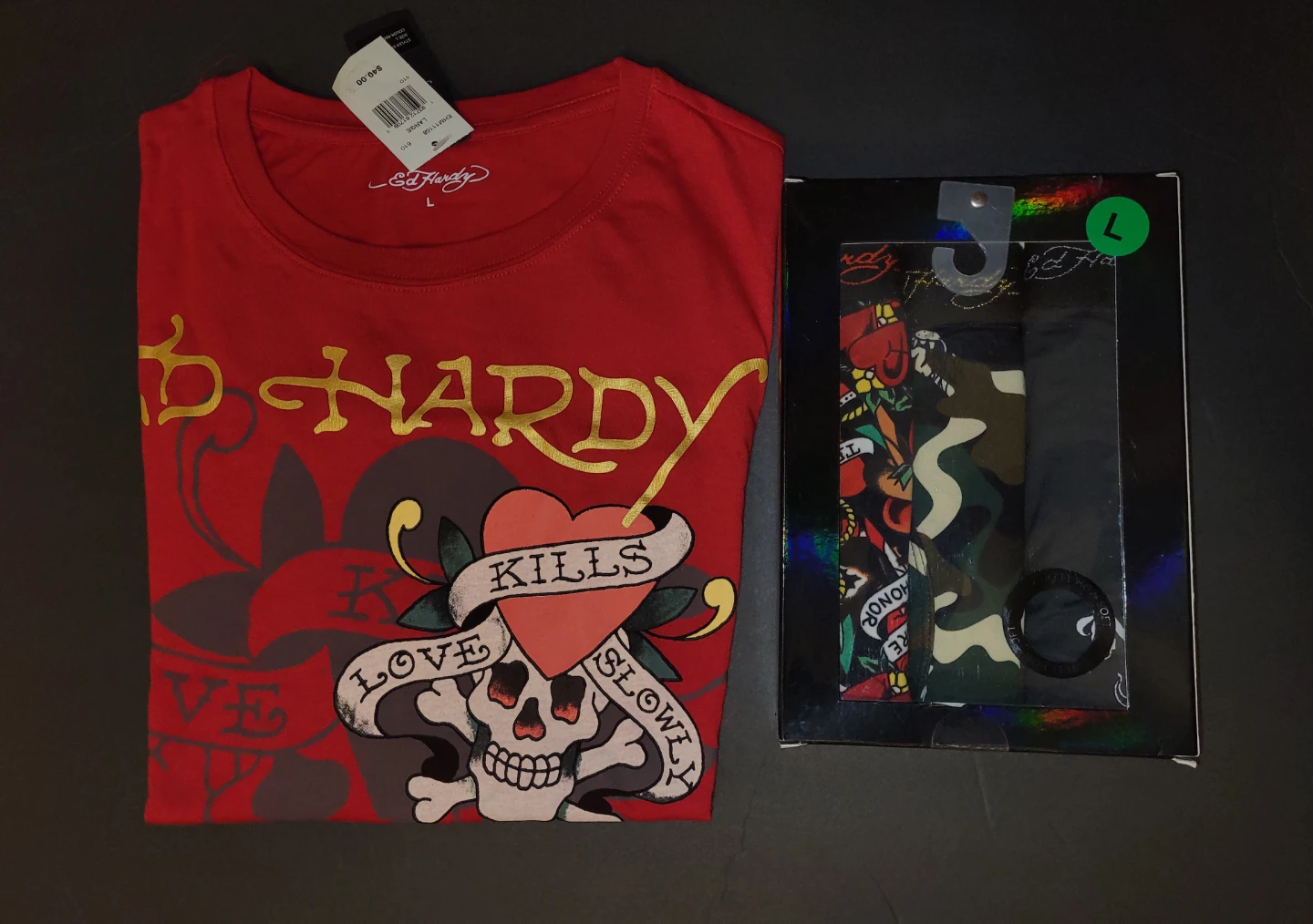 New Large Ed Hardy T-Shirt and 3 Pack Boxer Briefs