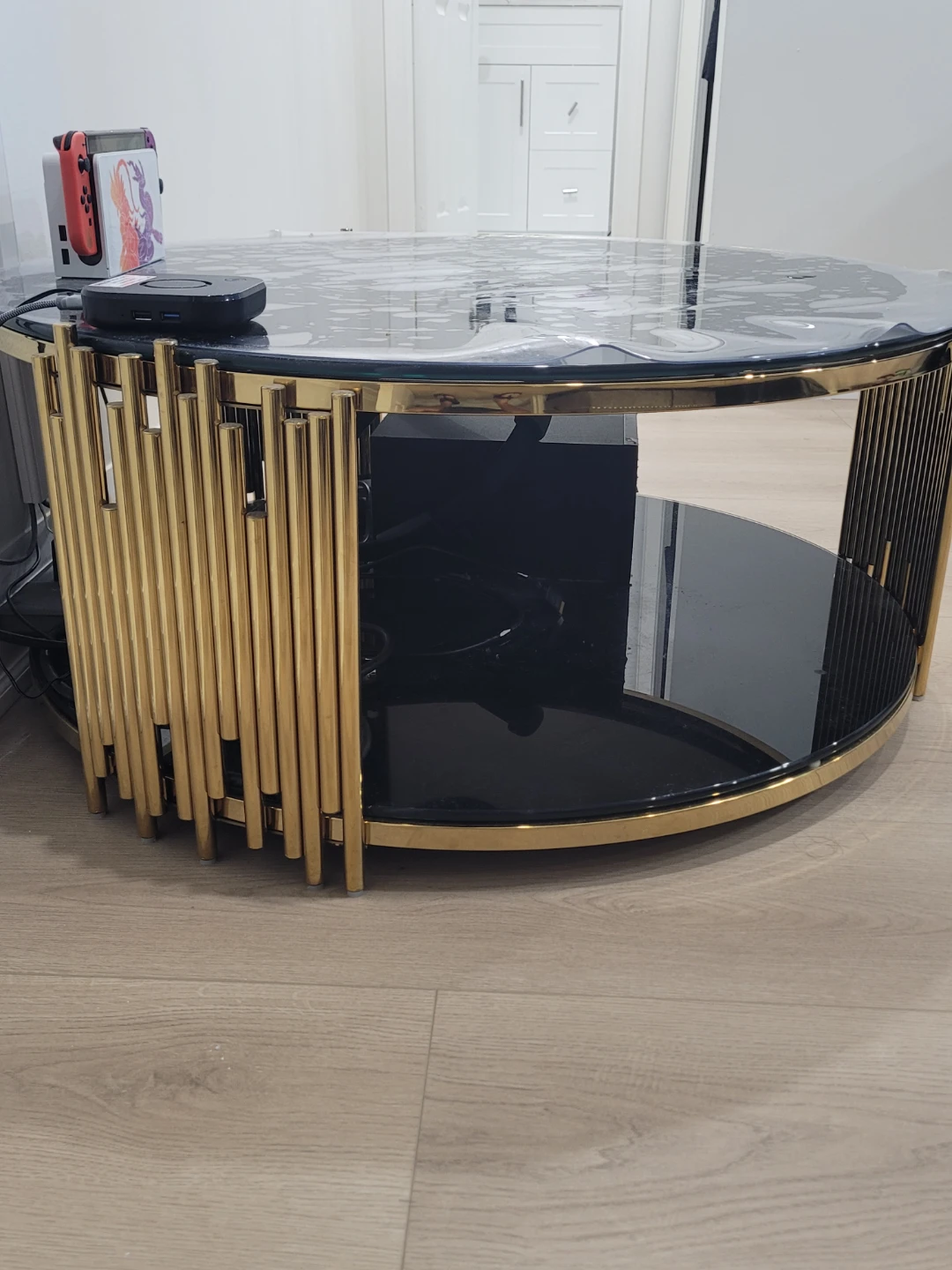 Modern Round Coffee Table with Gold Metal and Glass - photo 4