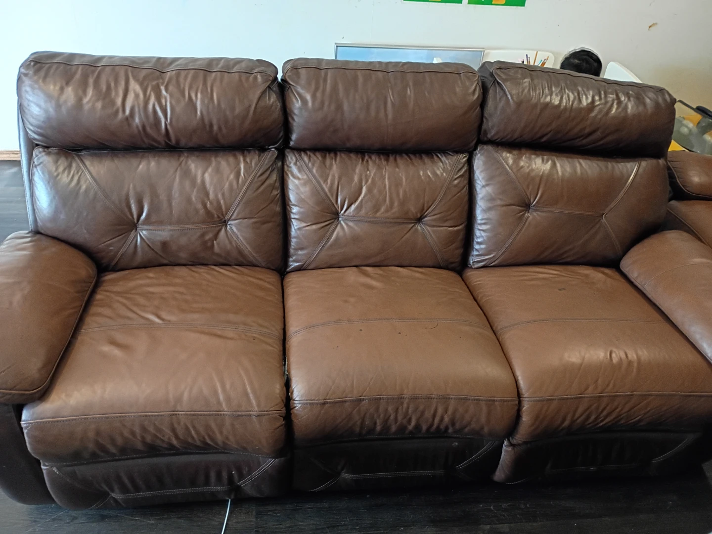 Brown Leather Reclining Sofa - photo 4