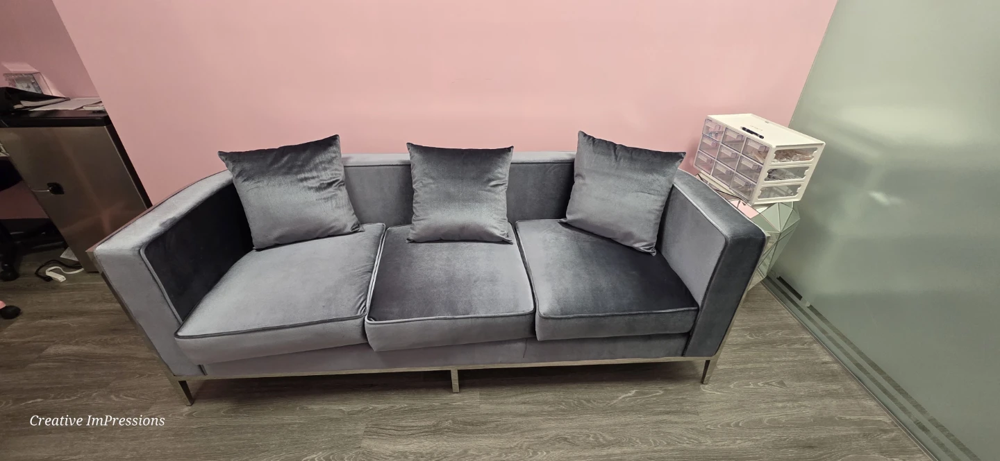 Grey Velvet Sofa and Matching Armchair Set - photo 2