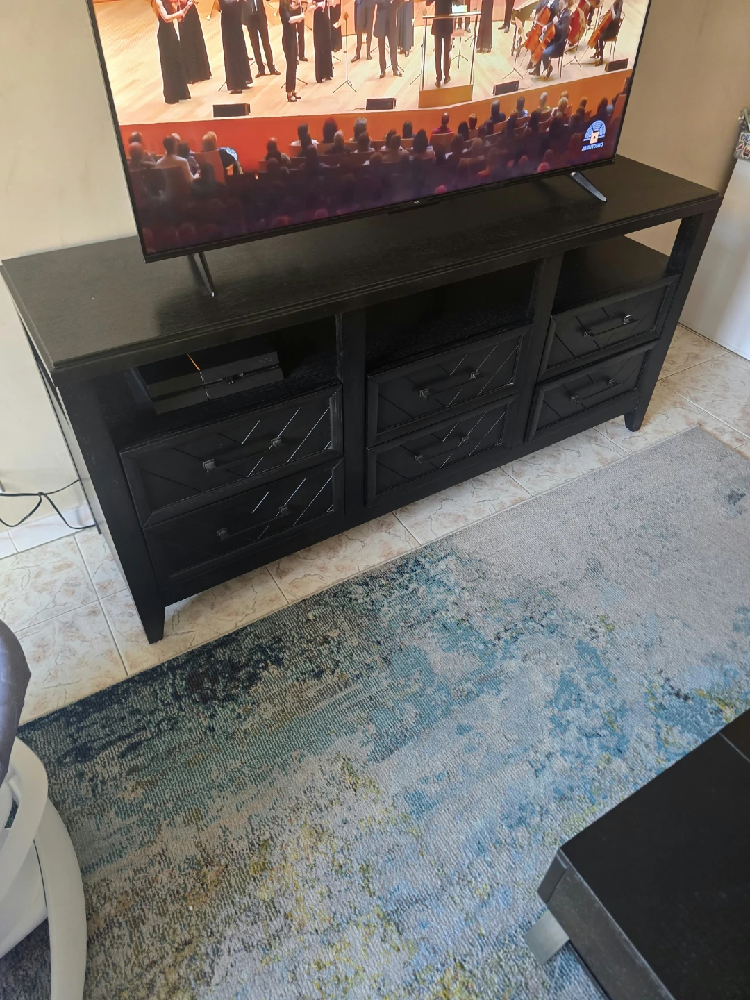 Black Wooden Media Console with Drawers - photo 3