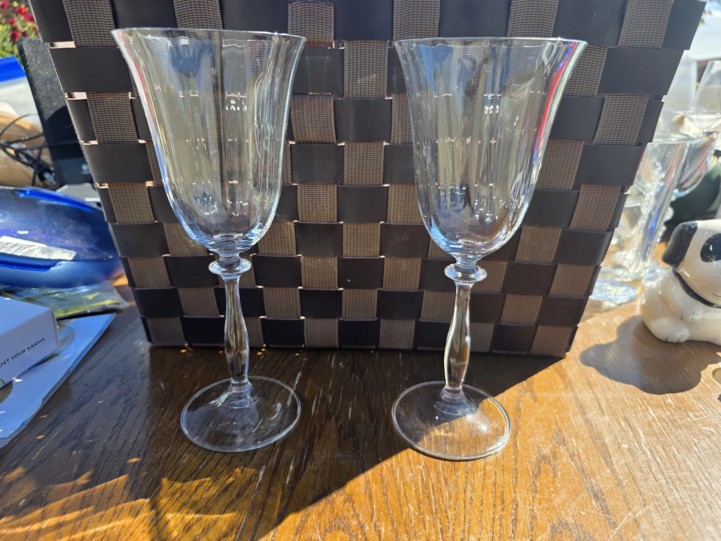 Two Clear Glass Wine Glasses